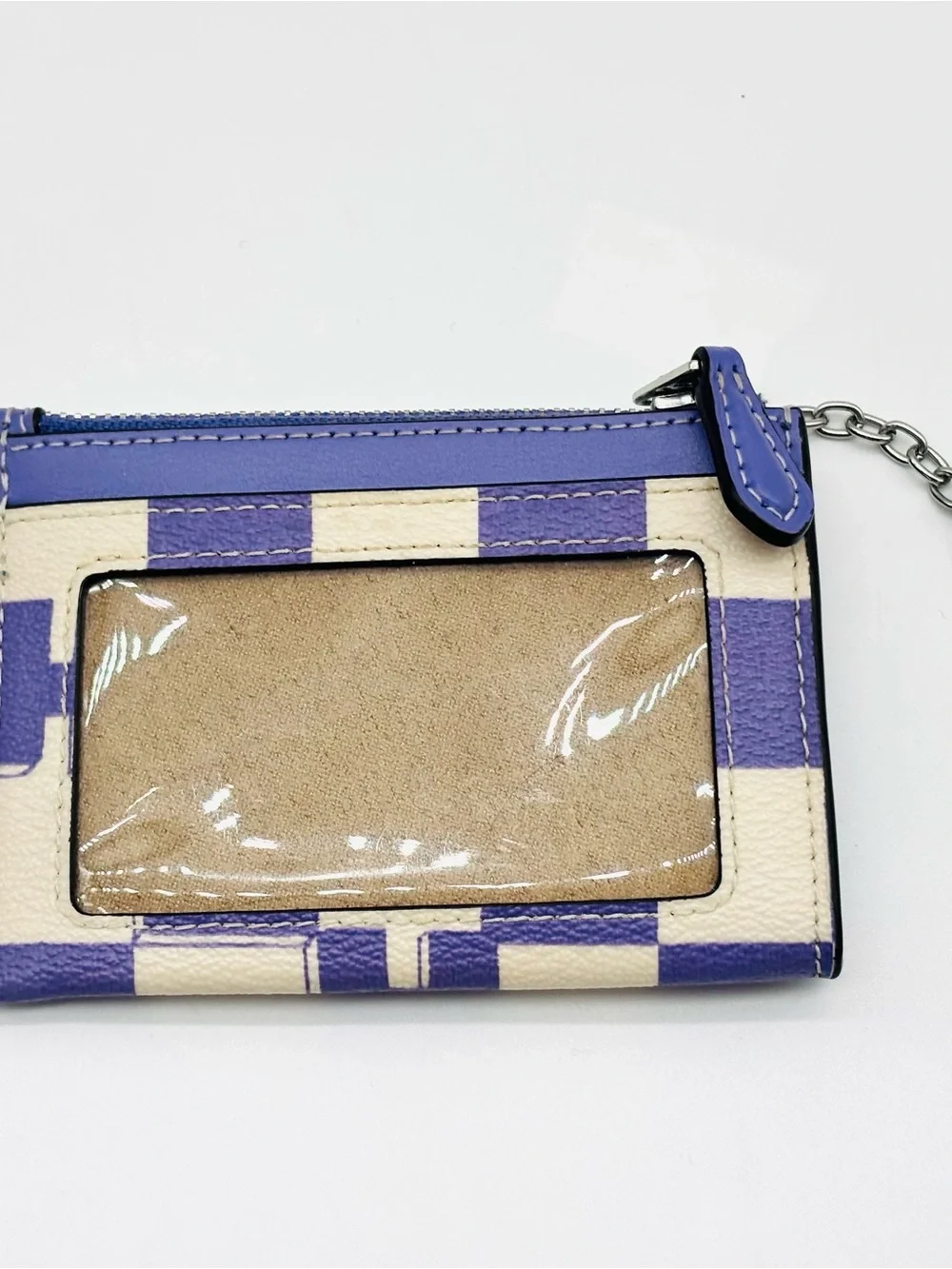 Coach Violet Checkerboard Skinny ID Card Case Holder Wallet Keychain